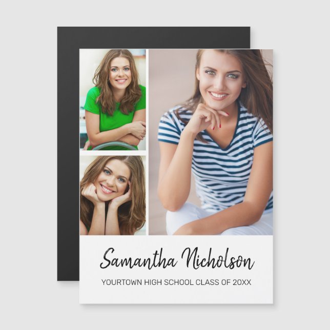 Abschluss Ankündigung Modernes Weiß 3 Foto (Vorne/Hinten)