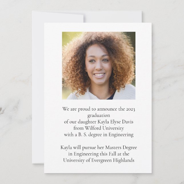 Abschluss Ankündigung Trendy Girly Elegante (Rückseite)