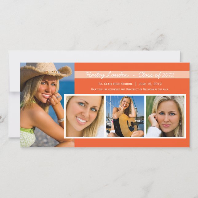 Abschluss Ankündigung von Foto-Karten | Orange (Vorderseite)