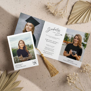 Abschluss-Ära Damals & Heute Grad Foto-Collage-Par Dreifach Gefaltete Einladung