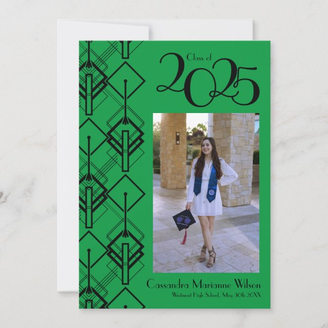 Abschluss Art Deco Schwarzer Roter Abend Ankündigu Einladung (Vorderseite)