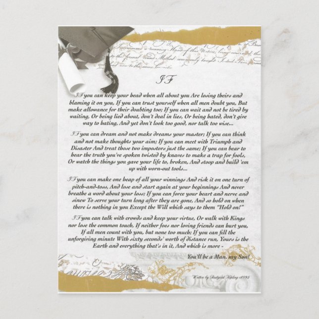 Abschluss Baccalaureate IF von Rudyard Kipling Postkarte (Vorderseite)