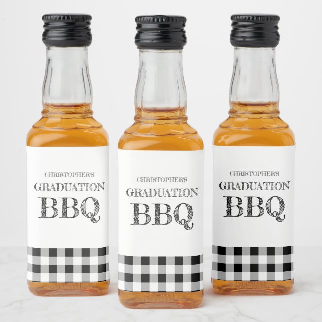 Abschluss-BBQ Gingham Alkoholflaschenetikett (Flaschen)