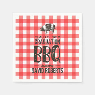 Abschluss-BBQ-Party Rot kariert Schweinebraten Serviette