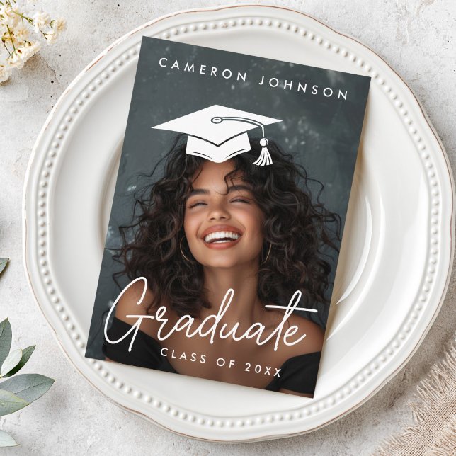 Abschluss bearbeitbare hat Foto-Abschluss Dankeskarte (Graduation editable hat photo graduate thank you card)