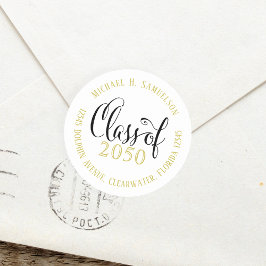 Abschluss Black and Gold Rücksendeadresse Script Runder Aufkleber