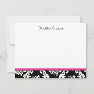 Abschluss Black and Pink Damask Danke Hinweis Mitteilungskarte