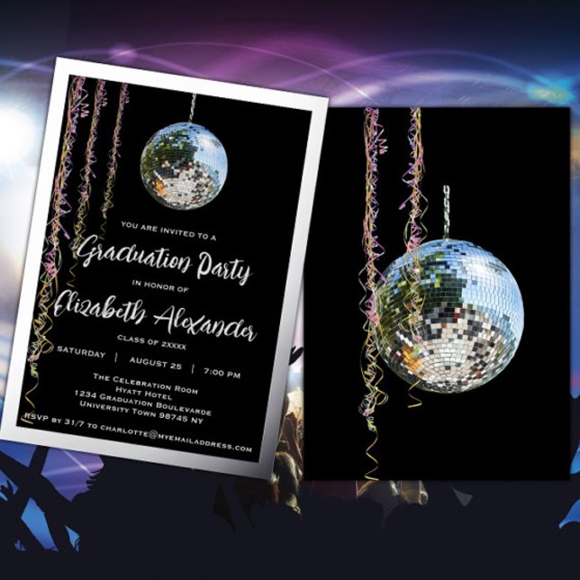 Abschluss "Black and Silver Mirror Ball" Folieneinladung (Von Creator hochgeladen)