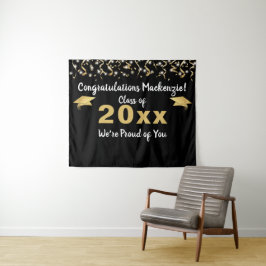 Abschluss Black Gold Confetti Class Year Backgroun Wandteppich