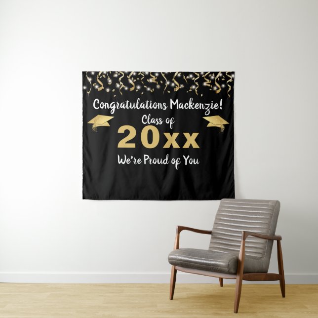 Abschluss Black Gold Confetti Class Year Backgroun Wandteppich (Beispiel (Horizontal))