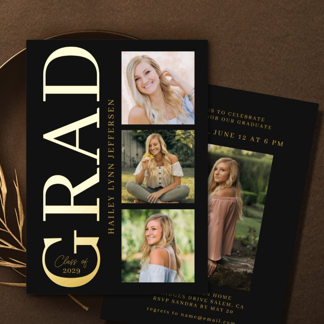 Abschluss Black Gold Foil Graduate Einladung (Von Creator hochgeladen)