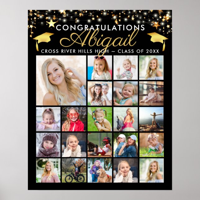 Abschluss Black Gold Script 22 Foto Collage Poster (Vorne)