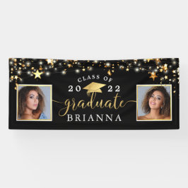 Abschluss Black Gold Stars Lights Confetti Foto Banner