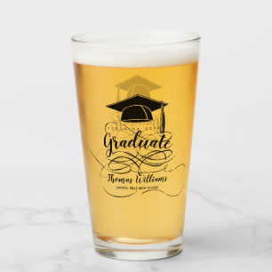 Abschluss Black Grad Cap Monogramm Name Glas