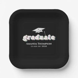 Abschluss Black Graduate Retro Typografie Einfach Pappteller