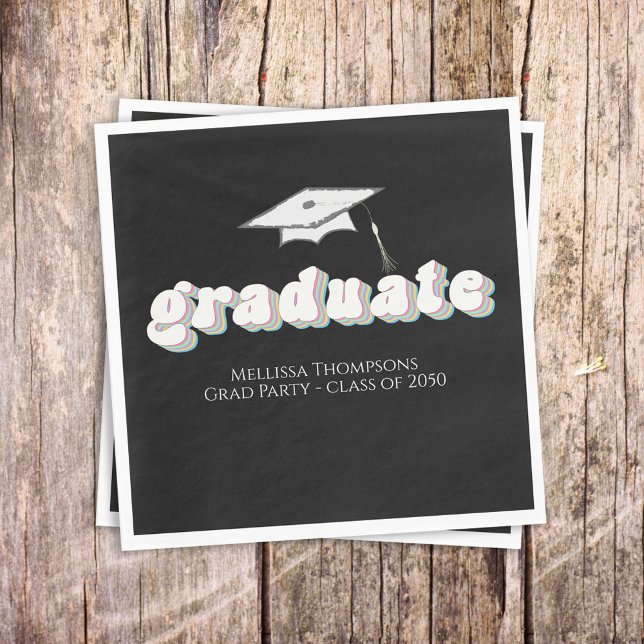 Abschluss Black Graduate Retro Typografie Einfach Serviette (Von Creator hochgeladen)