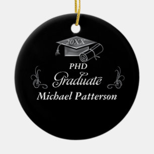 Abschluss Black & Silver 3D Look, Cap & Diploma Keramik Ornament