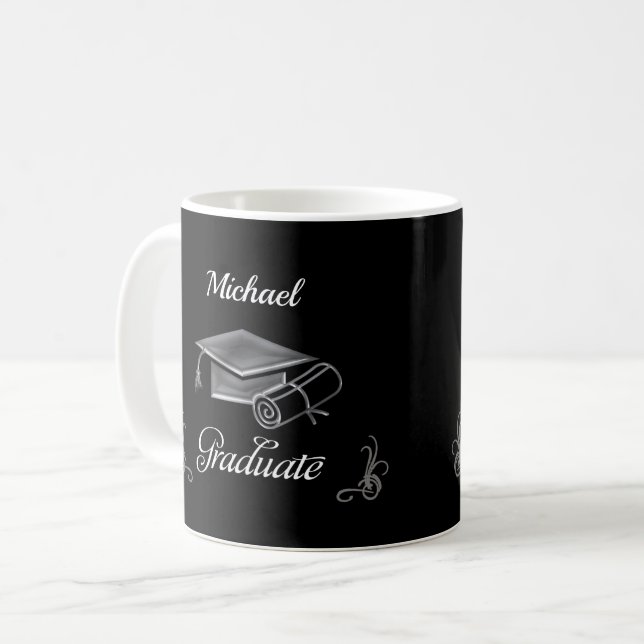 Abschluss Black & Silver, Cap & Diploma Kaffeetasse (Vorderseite Links)