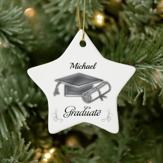 Abschluss Black & Silver, Cap & Diploma Keramik Ornament (Baum)