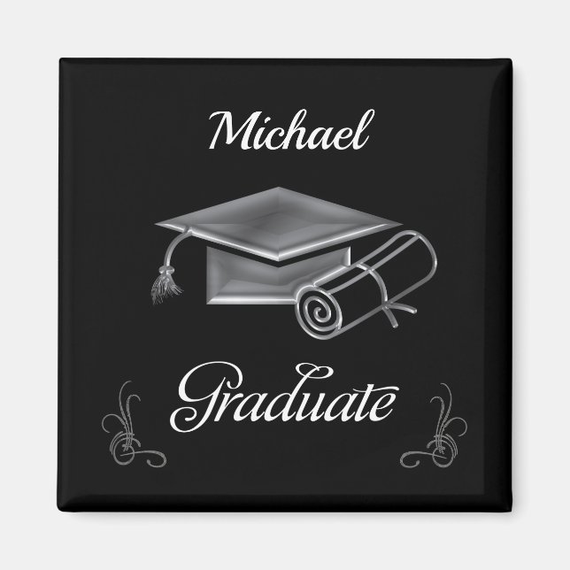 Abschluss Black & Silver, Cap & Diploma Magnet (Vorne)
