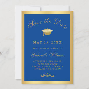 Abschluss Blau Gold Schrift Rahmen Save the Date Ankündigung