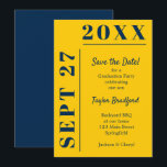 Abschluss Blau und Gelb Save The Date<br><div class="desc">Blau auf gelben Abschluss Party speichern Sie die Dattelkarten sind perfekt,  um lassen Gäste wissen,  das Datum Ihres Party. Viele FARBEN für Sie in unserem Geschäft gemacht.</div>