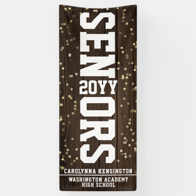 Abschluss Blockbuchstabe Rustic Wood Confetti Banner (Vertikal)