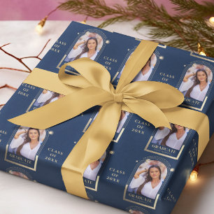 Abschluss Blue Gold Sun Moon Stars Grad Foto Geschenkpapier