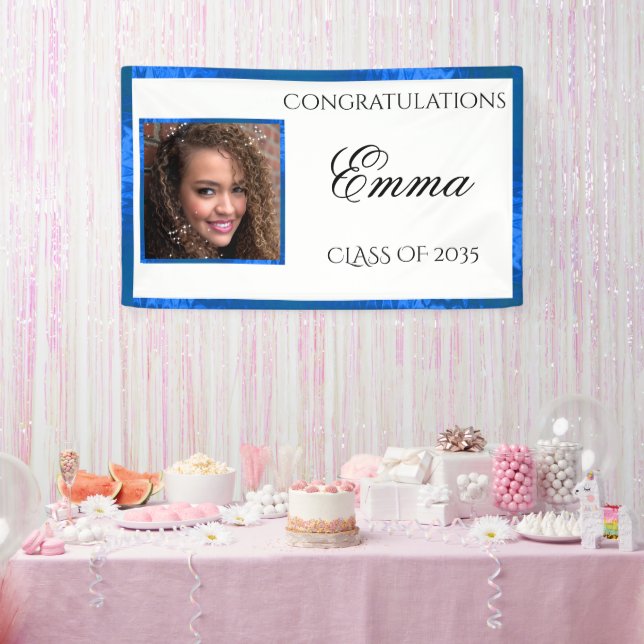 Abschluss Blue Satin Custom Foto Banner (Party)