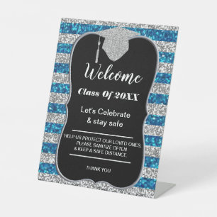 Abschluss Blue Silver Stripes Party Sicherheit Sockelschild