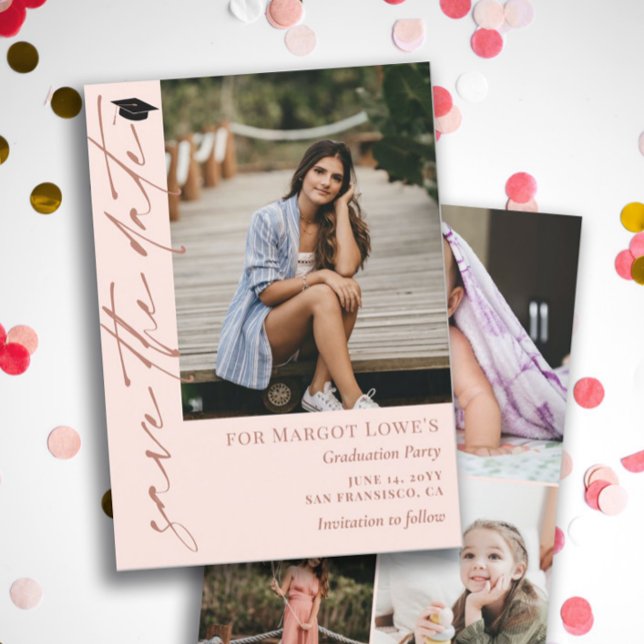 Abschluss Blush Pink & Brass Save The Date (Von Creator hochgeladen)