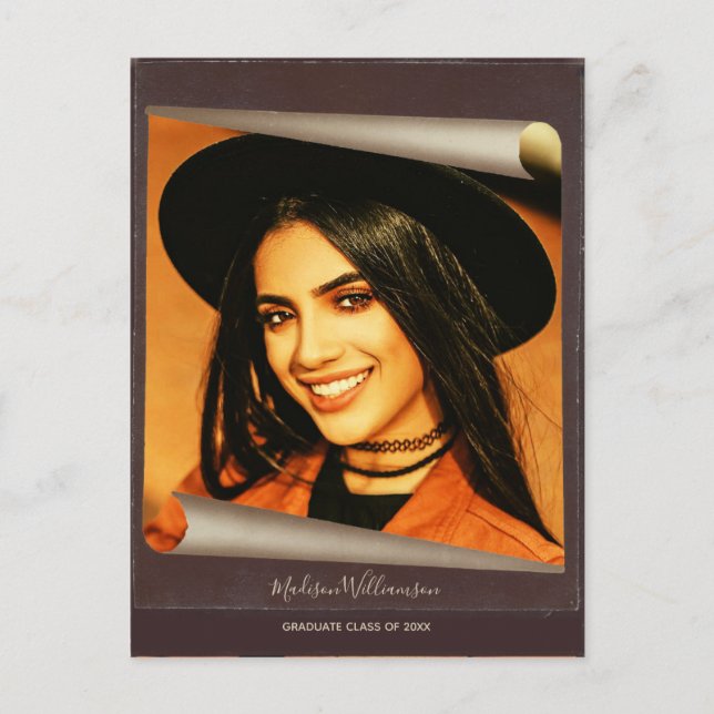 Abschluss Boho Rustic Foto Vielen Dank Ankündigungspostkarte (Vorderseite)