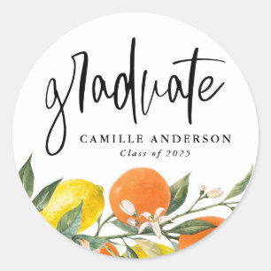 Abschluss Botanisches Orange und Lemon Garland Runder Aufkleber