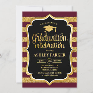 Abschluss - Burgund-Gold-Schwarz Einladung