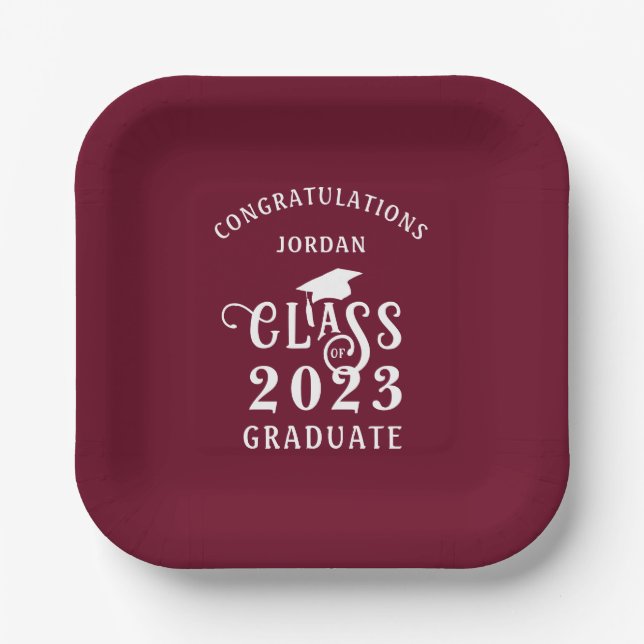 Abschluss Burgundy Maroon Class Year Glückwunschs Pappteller (Vorderseite)