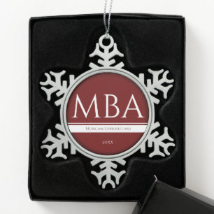 Abschluss Burgundy White Name Year MBA Schneeflocken Zinn-Ornament