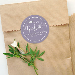 Abschluss Calligraphy Script Einfach Hübsch Lila Runder Aufkleber