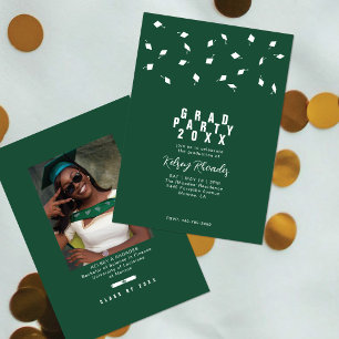 Abschluss-Cap-Toss Grüne und Weiße Graduiertenpart Einladung