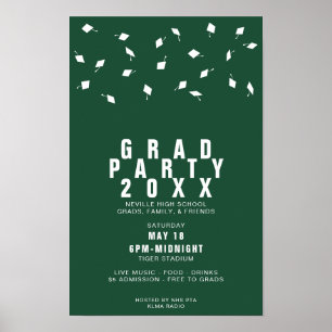 Abschluss-Cap-Toss Grüne und Weiße Graduiertenpart Poster