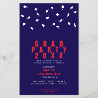 Abschluss-Cap-Toss Rot & Marineblau Abschlussfeier Flyer