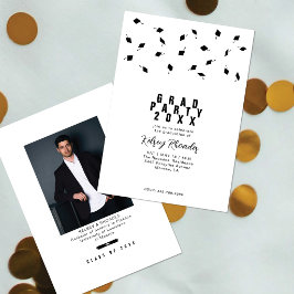 Abschluss-Cap-Toss Schwarz-Weiß-Abschlussfeier Einladung