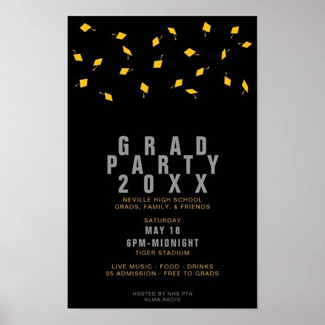 Abschluss-Cap-Toss Silber & Gold Graduiertenfeier Poster (Vorne)