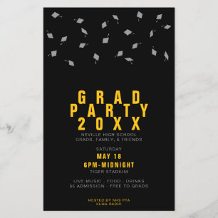 Abschluss-Cap-Toss Silber & Gold Graduiertenparty Flyer