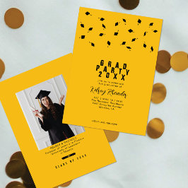 Abschluss-Cap-Wurf Gold & Schwarz Graduiertenparty Einladung