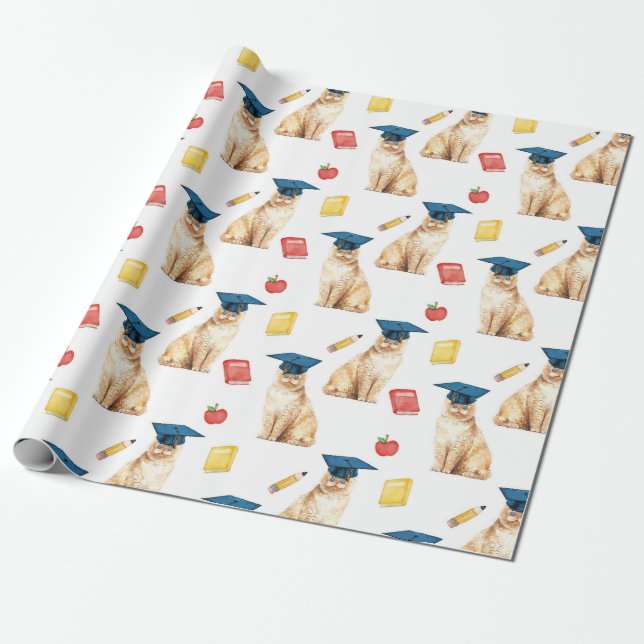 Abschluss Cat Wrapping Paper, kleines Muster Geschenkpapier (Ungerollt)