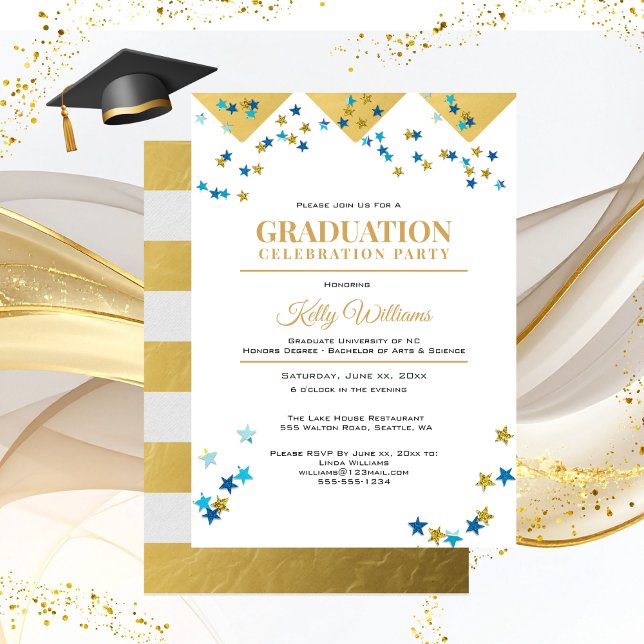 Abschluss Celebration Party, Gold, Name Einladung (Graduation Celebration Party Gold Trim Invitation)