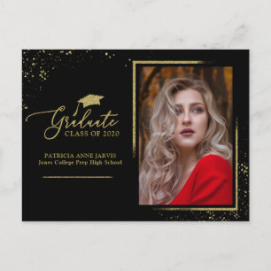 Abschluss Chic Abschlussankündigung Gold Glitter Postkarte
