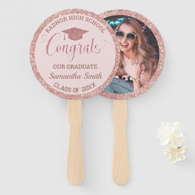 Abschluss Chic Rose Gold Pink Graduate Foto Fächer (Vorne und Hinten)