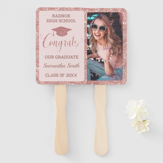 Abschluss Chic Rose Gold Pink Graduate Foto Fächer (Vorne und Hinten)