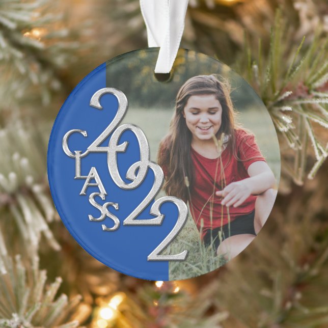 Abschluss Class 2022 Foto Blue Silver Ornament (Baum)
